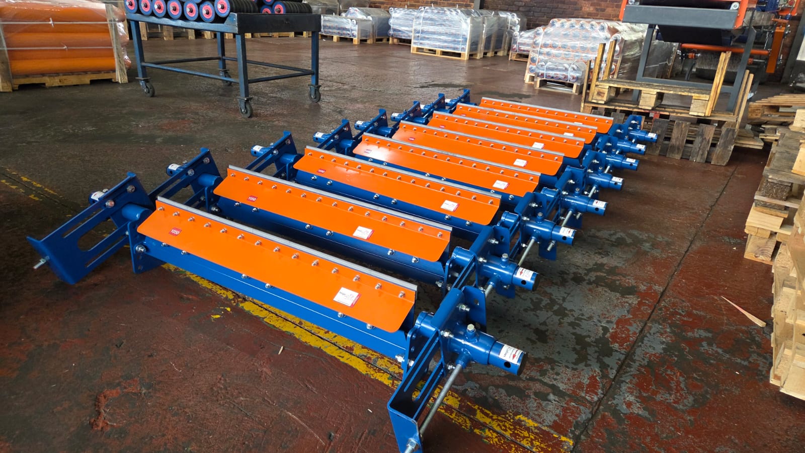 Batch of manufactured conveyor belt scrapers ready for dispatch